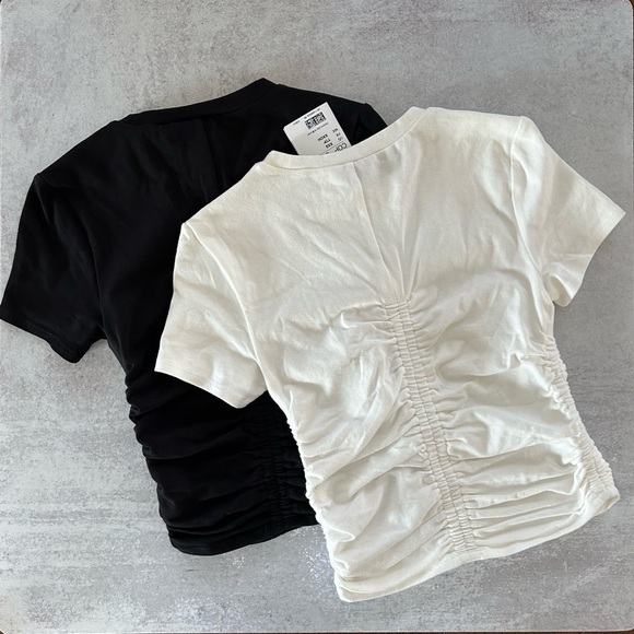 H&M DIVIDED Gathered Jersey Top, Black & White 2 pc Ruched Tee Bundle, XXS NWT - Picture 5 of 6